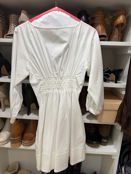 Alexis White Long Sleeve Scoop Neck Smocked Waist Dress - Picture 3 of 3